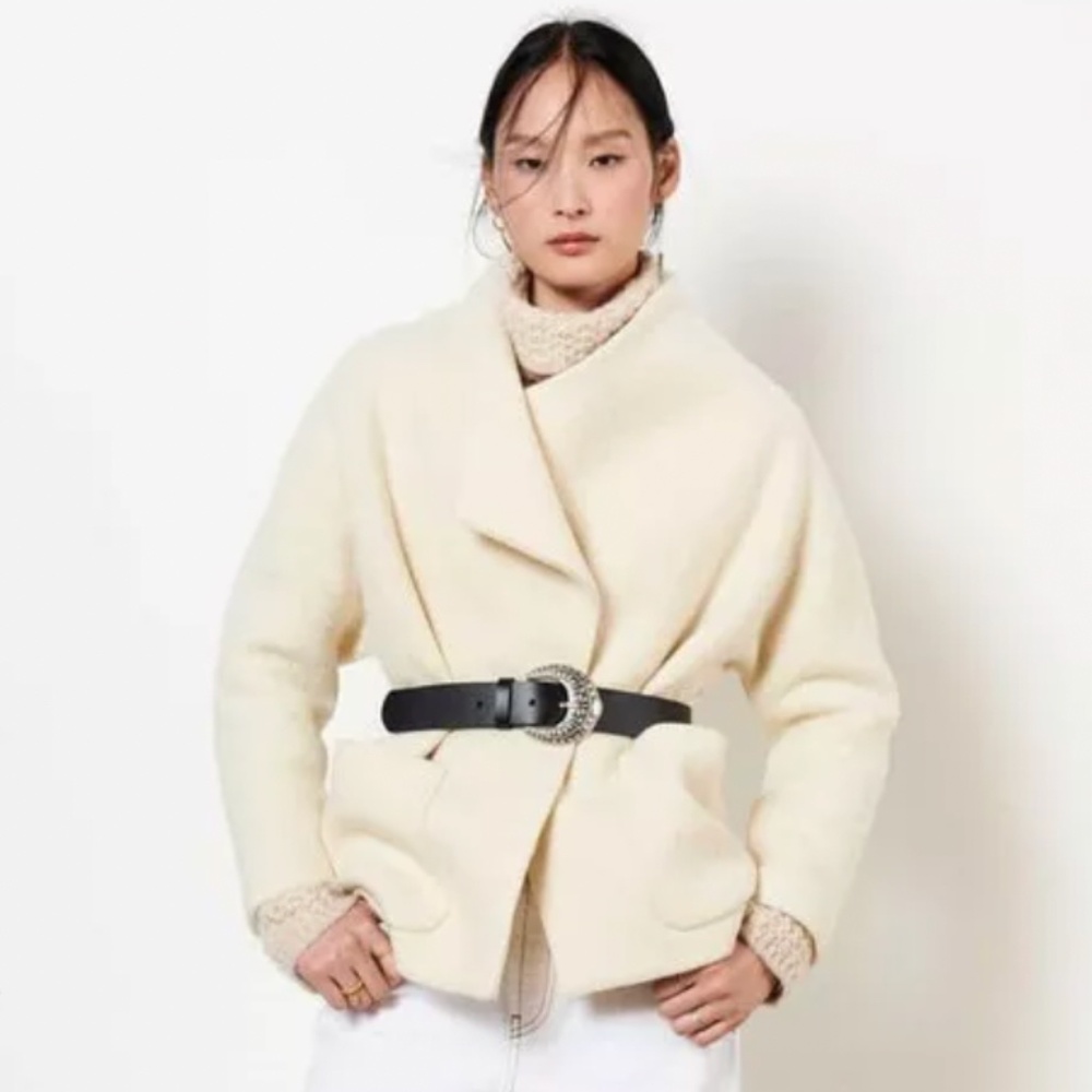 Ba&sh Cliff wool belted Ecru Coat